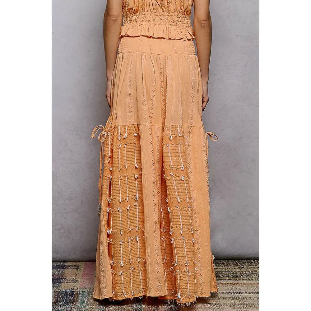 POL Boho Ruffle Contrast Shell Trim Wide Leg Pants - Picture 3 of 5